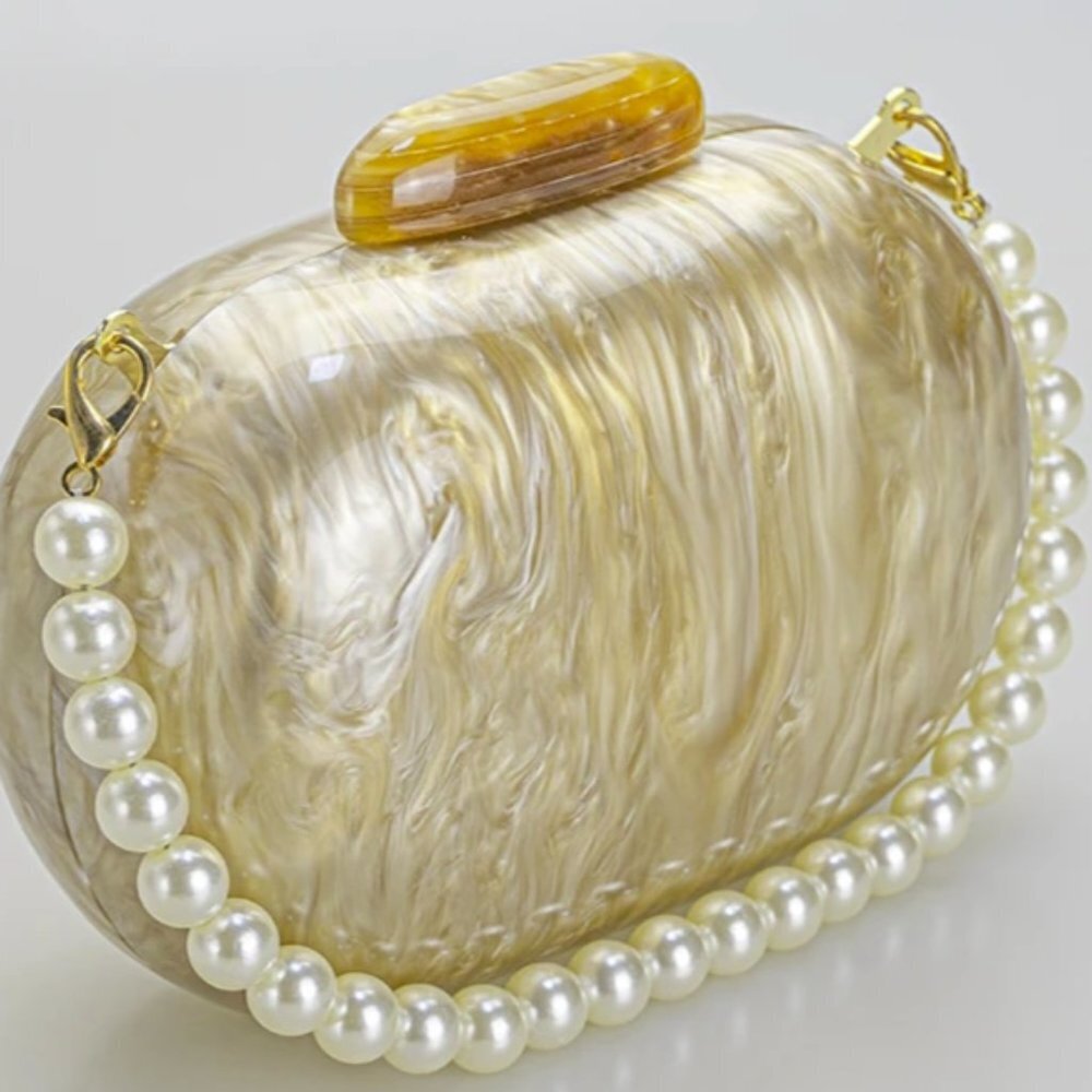 Pearl Acrylic Clutch Egg-Shaped Handbag Evening Bag
